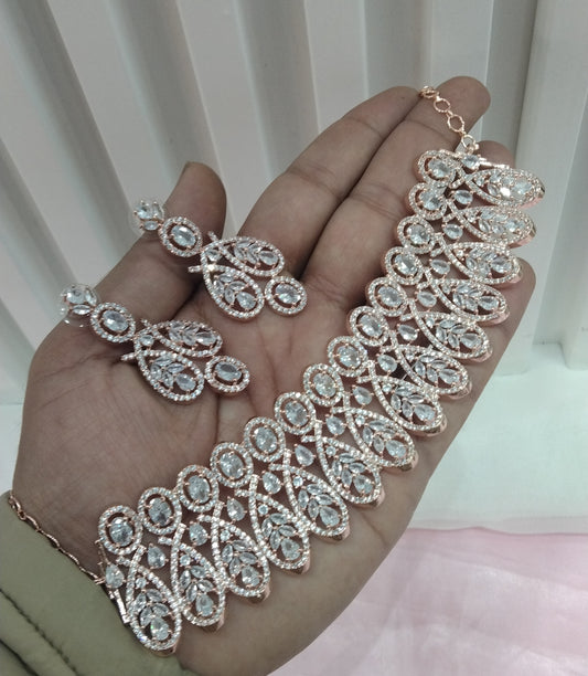 White Rose CZ Choker Jewellery Kygo Set