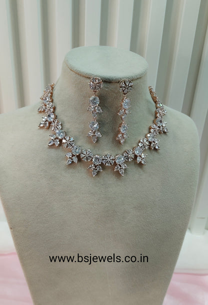 White Rose CZ Necklace Jewellery Ten Modi Set