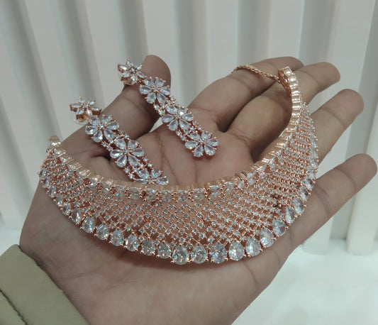 White Rose CZ Choker Jewellery Ankush Set