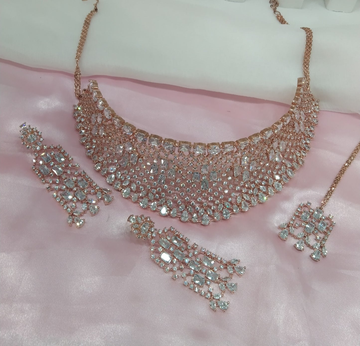 White Rose CZ Choker Jewellery Ankush Set