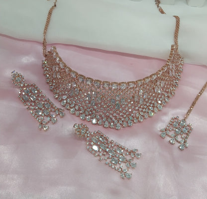 White Rose CZ Choker Jewellery Ankush Set