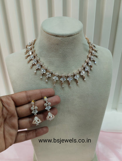 White Rose CZ Jhumki Necklace Jewellery Ten Modi Set