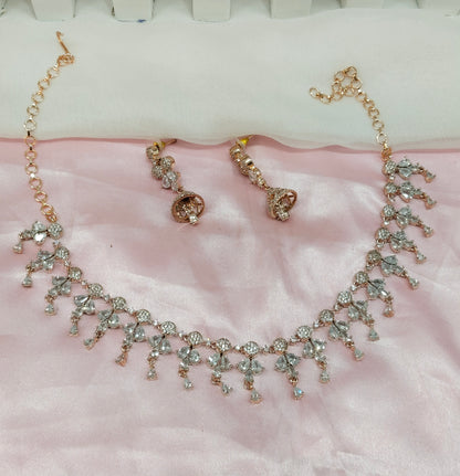 White Rose CZ Jhumki Necklace Jewellery Ten Modi Set
