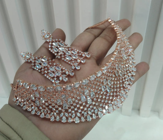 White Rose CZ Choker Jewellery Ankush Set