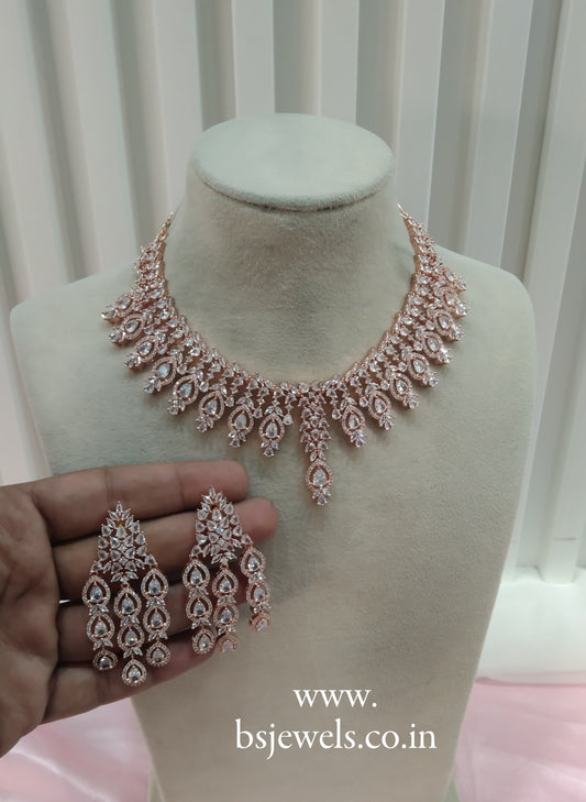 White Rose CZ Necklace Jewellery Rihana Set