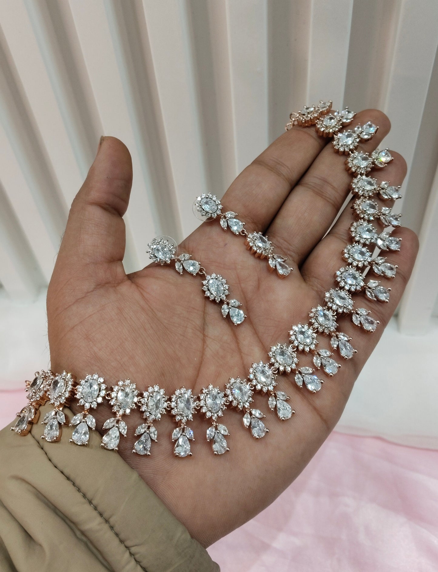 White Rose CZ Necklace Jewellery Ten Modi Set