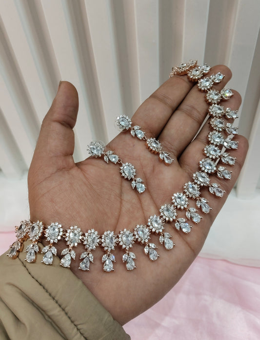 White Rose CZ Necklace Jewellery Ten Modi Set