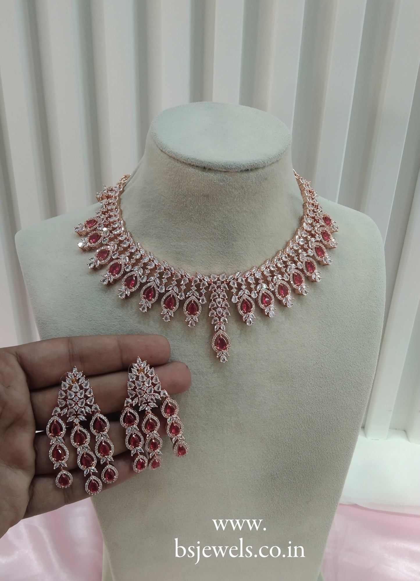 Maroon Rose CZ Necklace Jewellery Rihana Set
