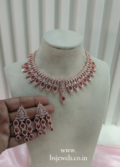 Maroon Rose CZ Necklace Jewellery Rihana Set