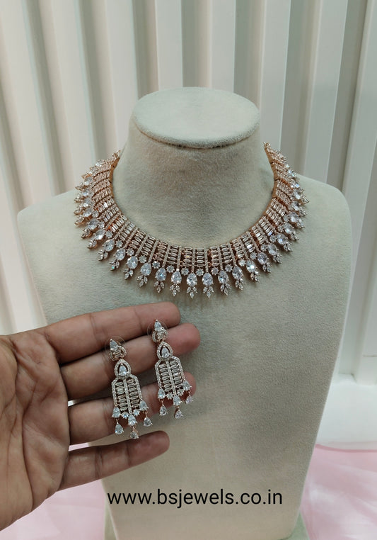 White Rose CZ Necklace Jewellery Ten Modi Set
