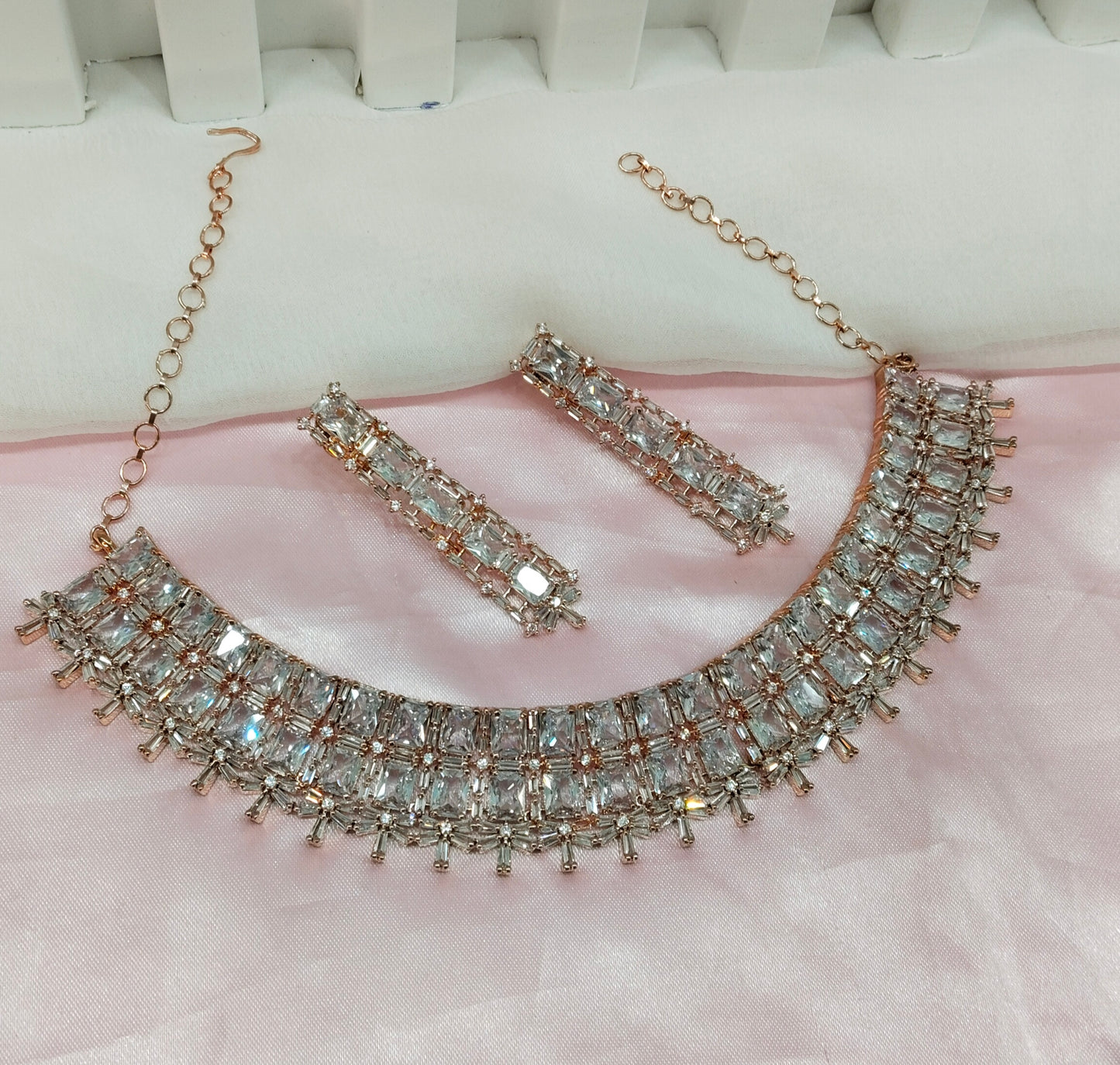 White Rose CZ Necklace Jewellery Ten Modi Set