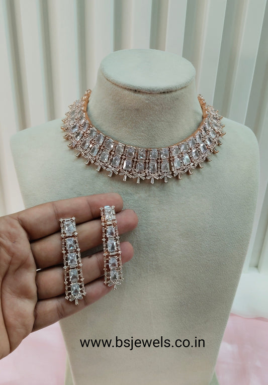 White Rose CZ Necklace Jewellery Ten Modi Set