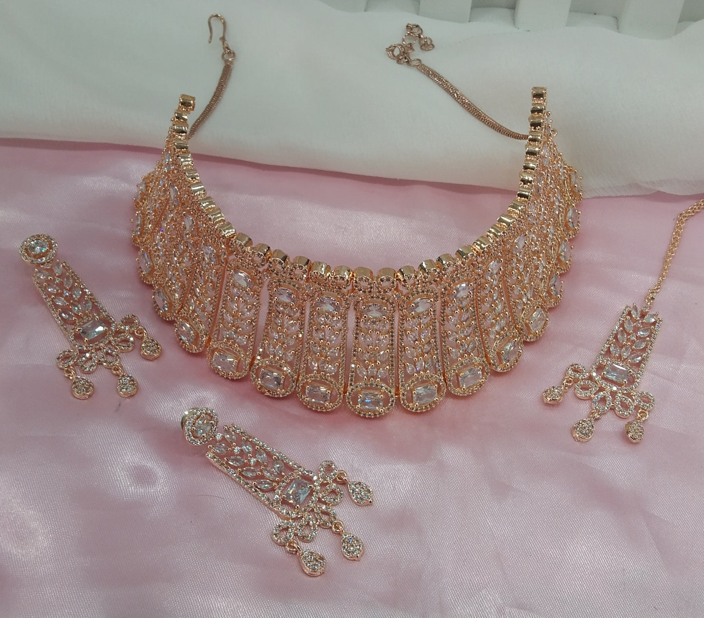 White Rose CZ Choker Jewellery Lakhi Set