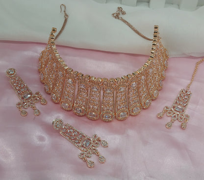 White Rose CZ Choker Jewellery Lakhi Set