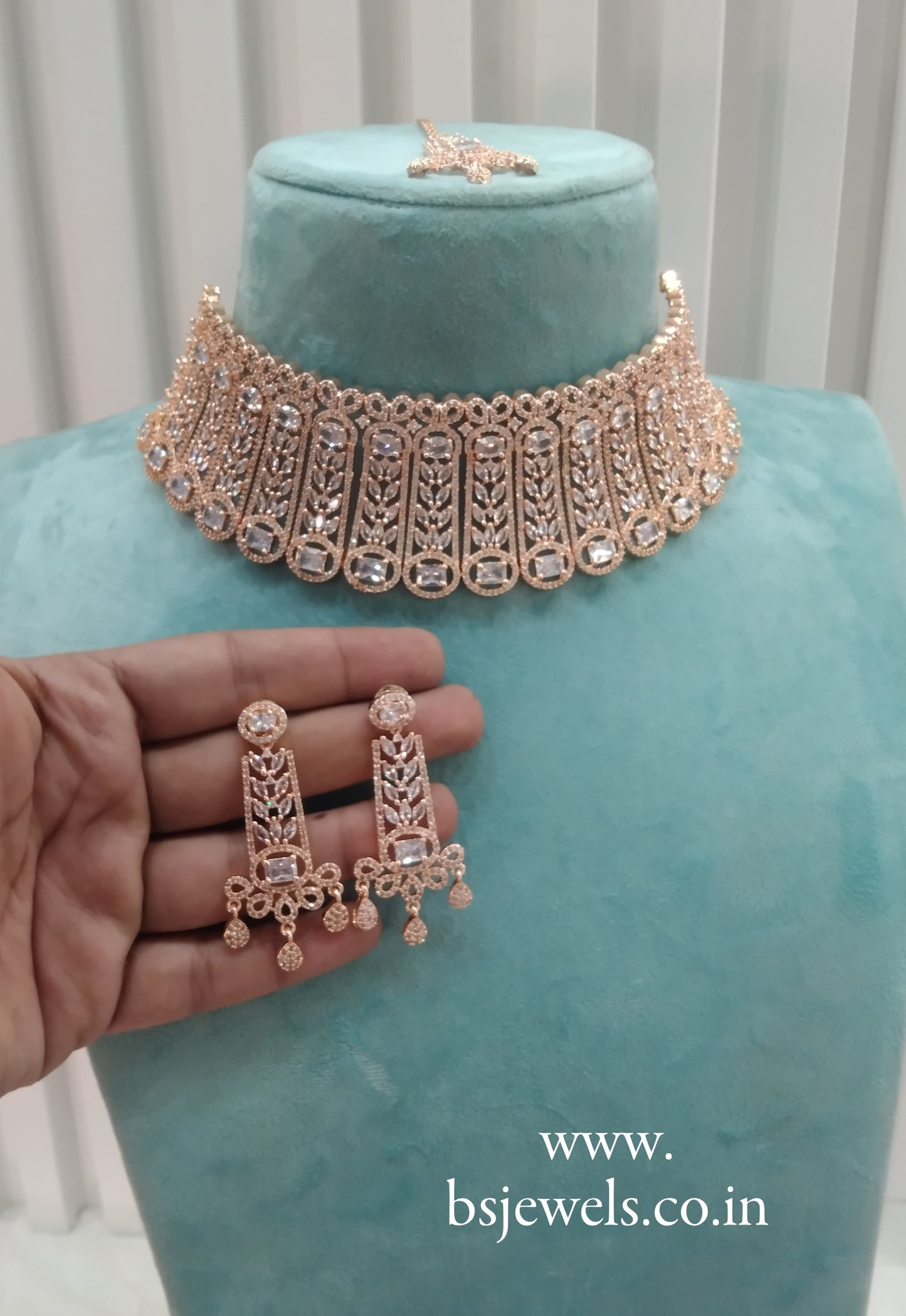 White Rose CZ Choker Jewellery Lakhi Set