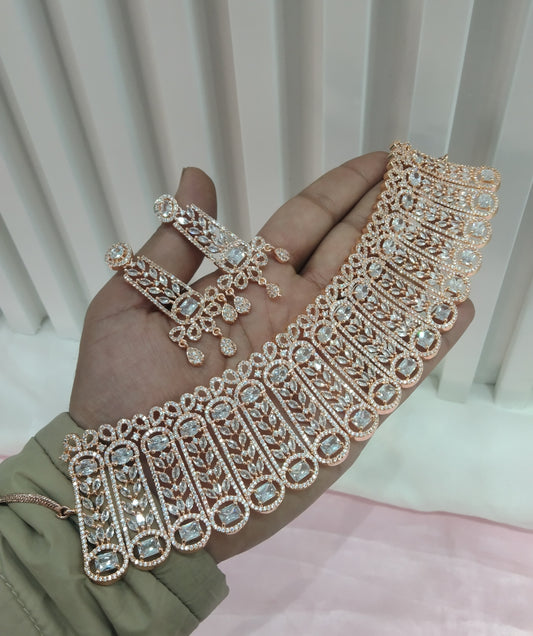 White Rose CZ Choker Jewellery Lakhi Set