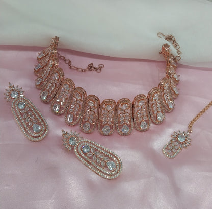 White Rose CZ Choker Jewellery Lakhi Set