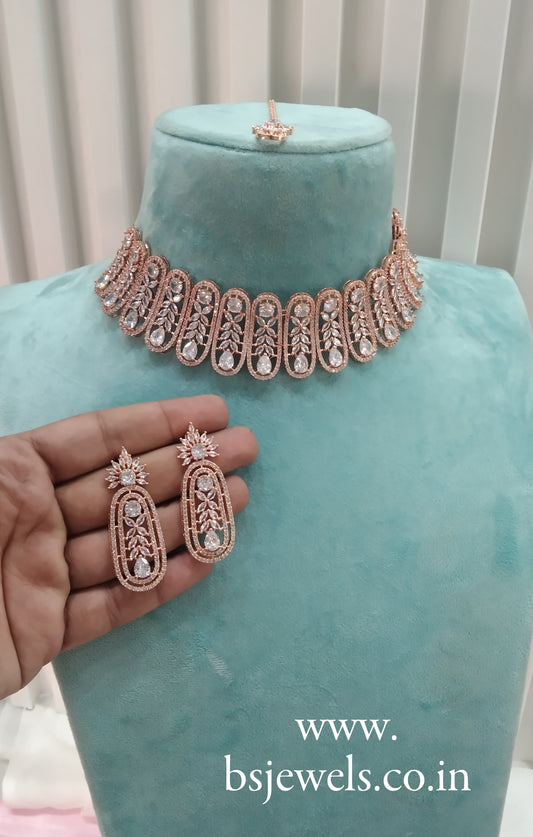 White Rose CZ Choker Jewellery Lakhi Set