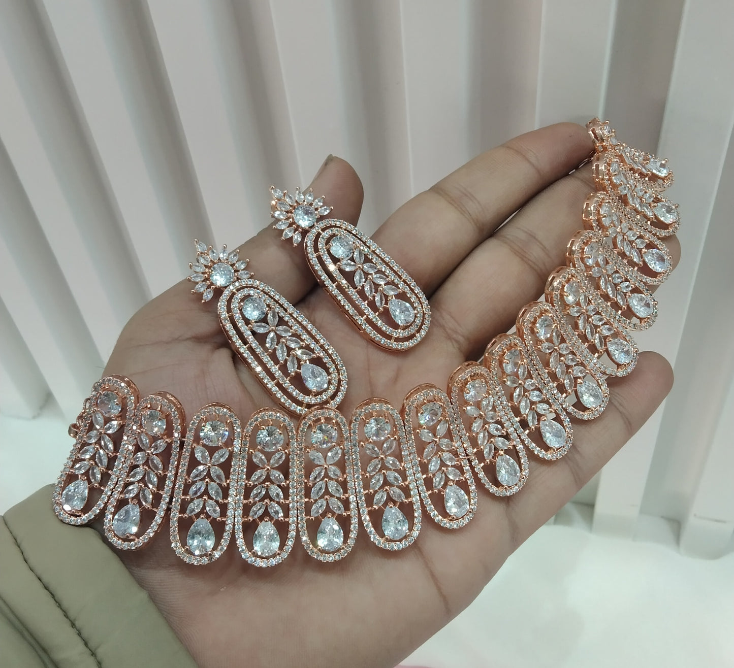 White Rose CZ Choker Jewellery Lakhi Set