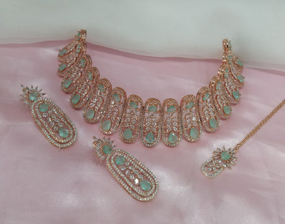 Pista Rose CZ Choker Jewellery Lakhi Set