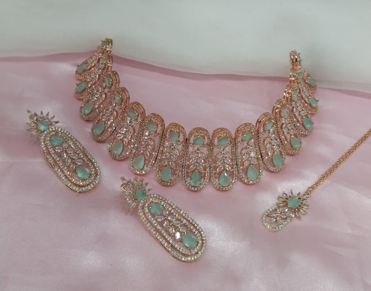 Pista Rose CZ Choker Jewellery Lakhi Set