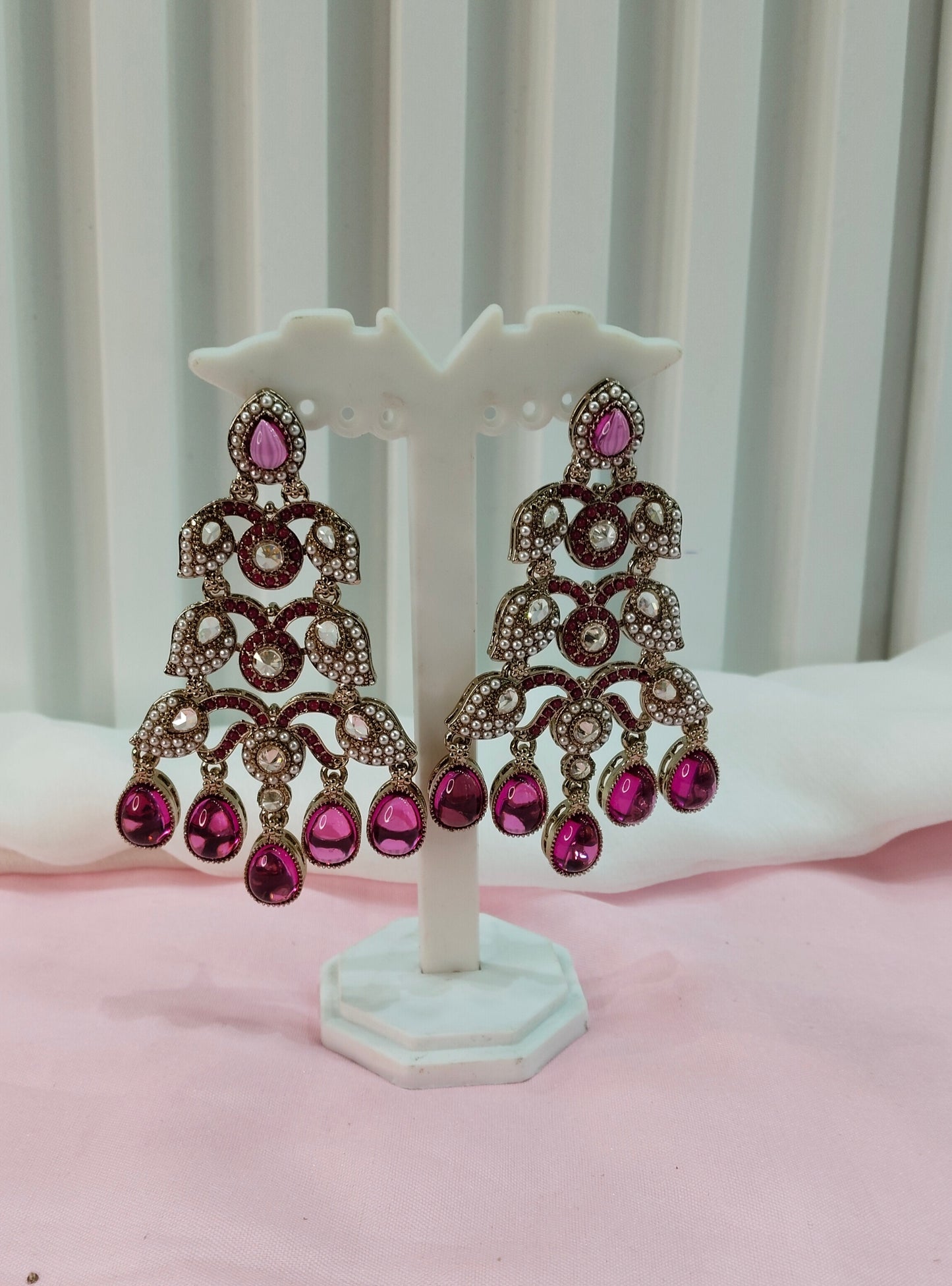 Purple Antique Gold Bollywood Earrings Rava Set