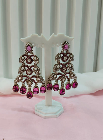 Purple Antique Gold Bollywood Earrings Rava Set
