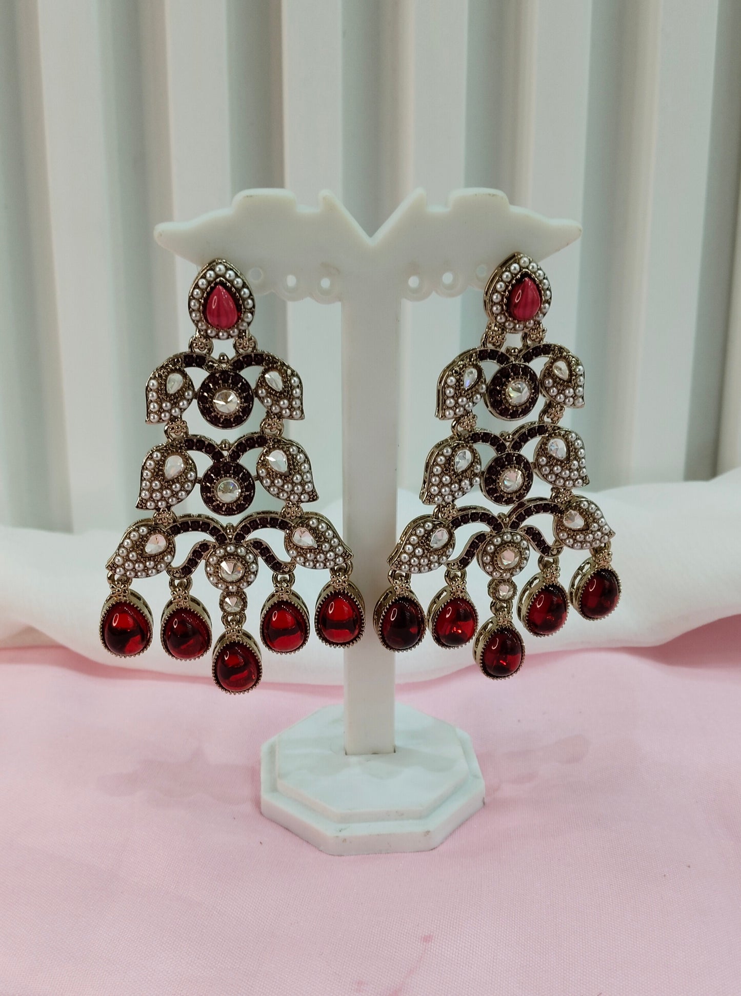 Maroon Antique Gold Bollywood Earrings Rava Set