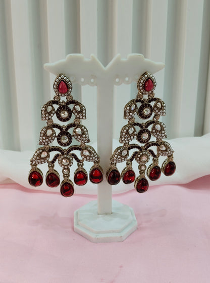 Maroon Antique Gold Bollywood Earrings Rava Set