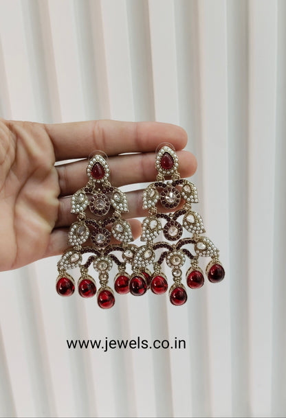Maroon Antique Gold Bollywood Earrings Rava Set
