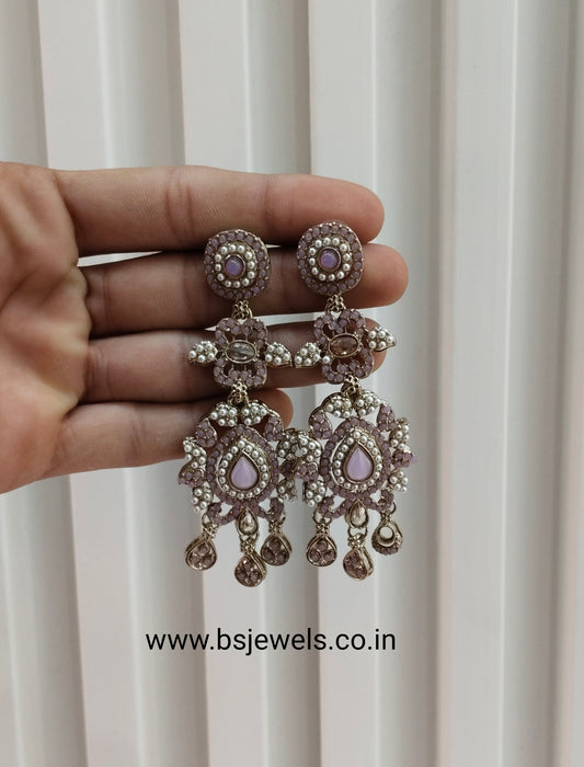 Lavender Antique Gold Bollywood Earrings Nahar Set