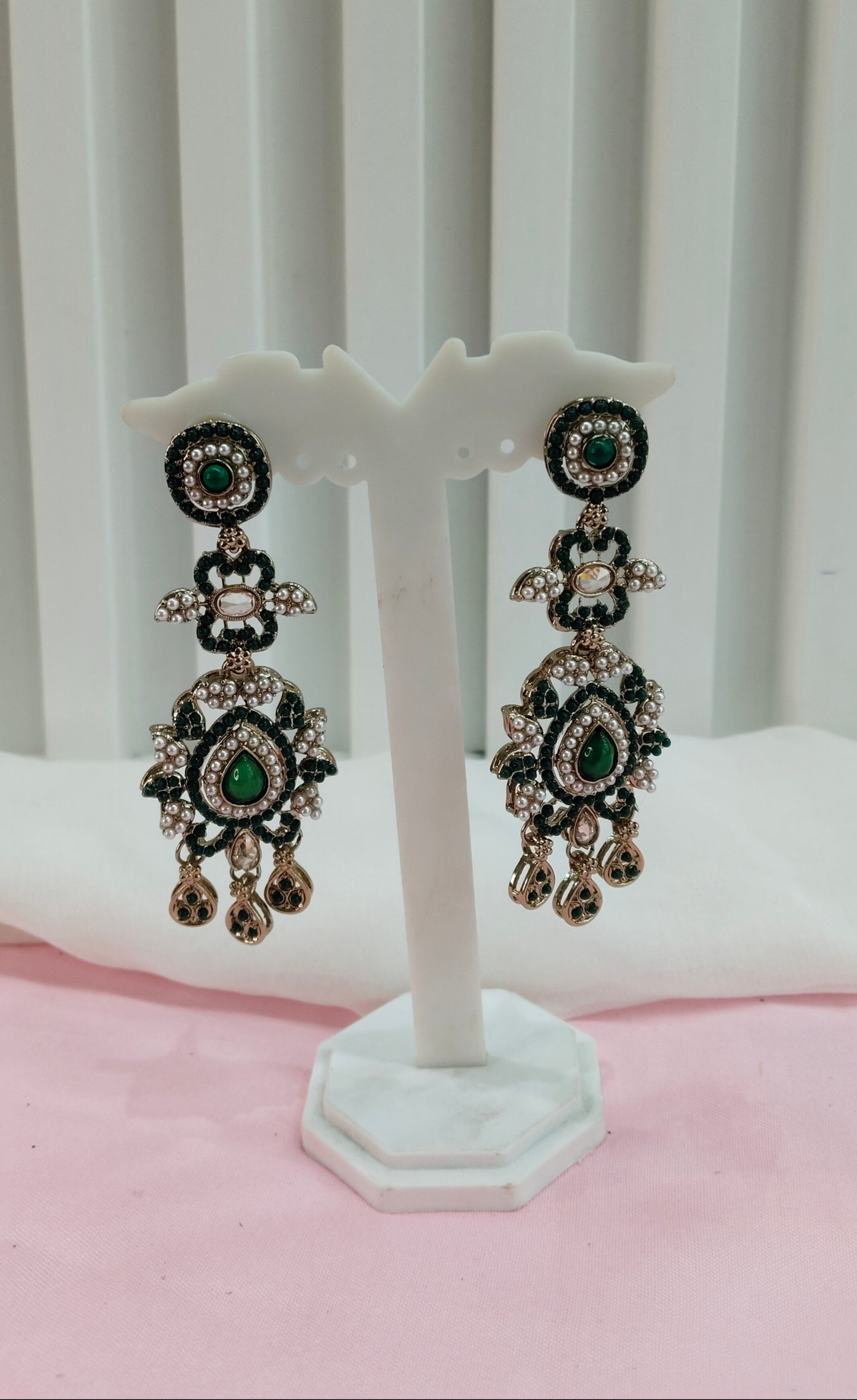 Green Antique Gold Bollywood Earrings Nahar Set