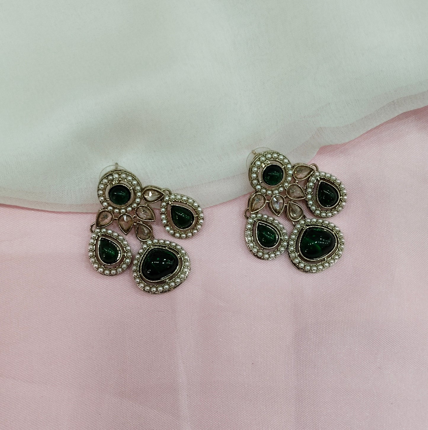 Green Antique Gold Bollywood Earrings Global Set
