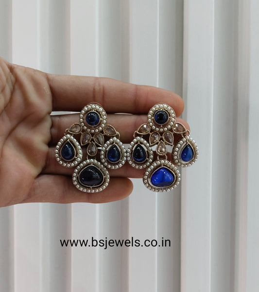 Blue Antique Gold Bollywood Earrings Global Set