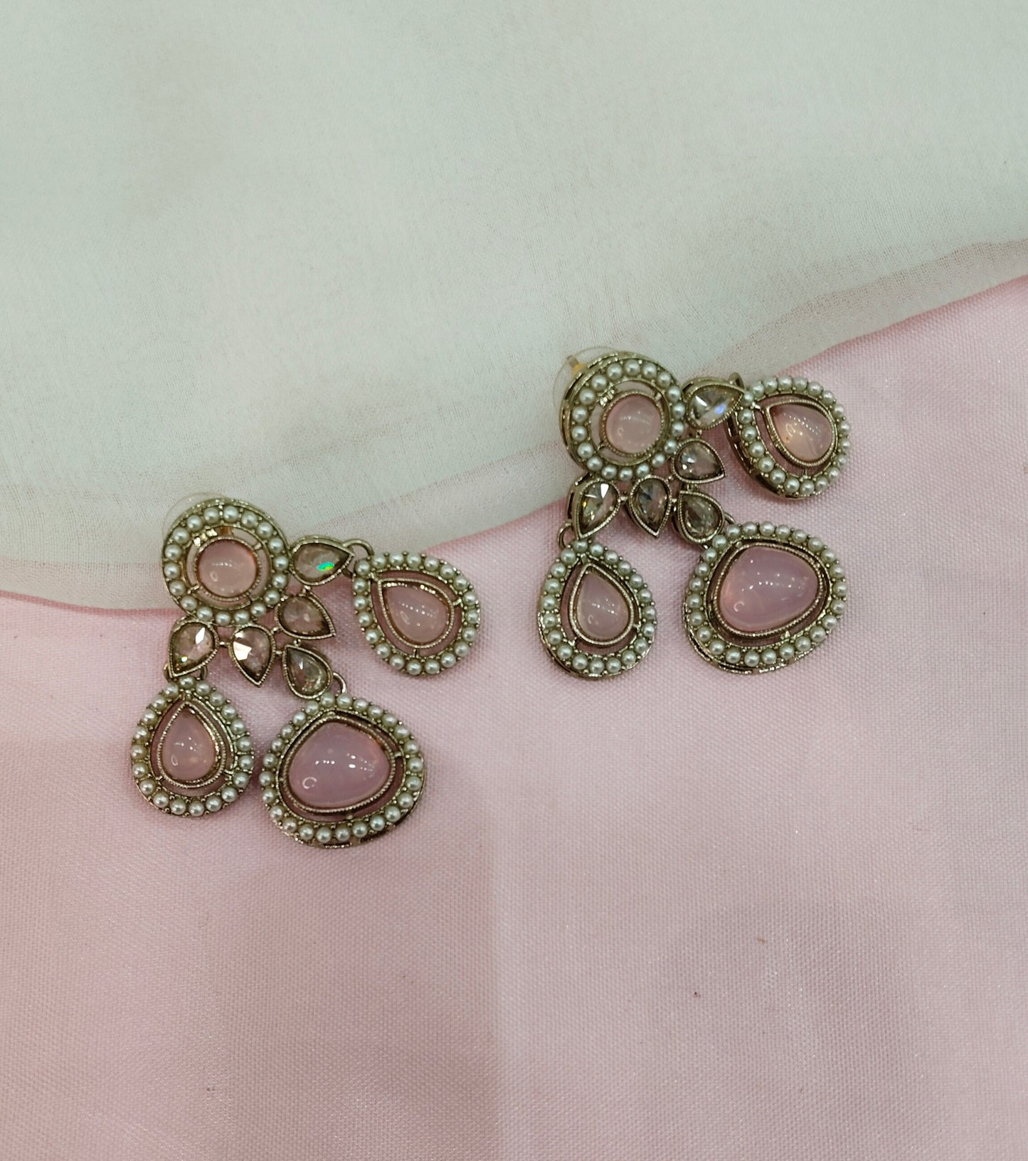 Pink Antique Gold Bollywood Earrings Global Set