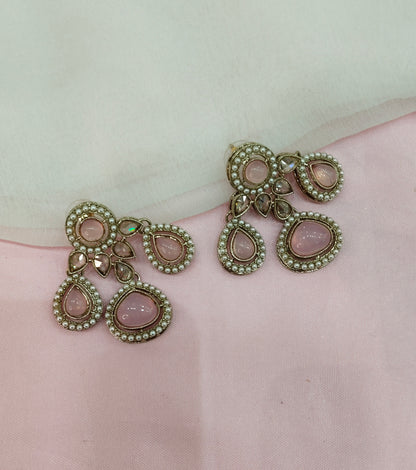 Pink Antique Gold Bollywood Earrings Global Set