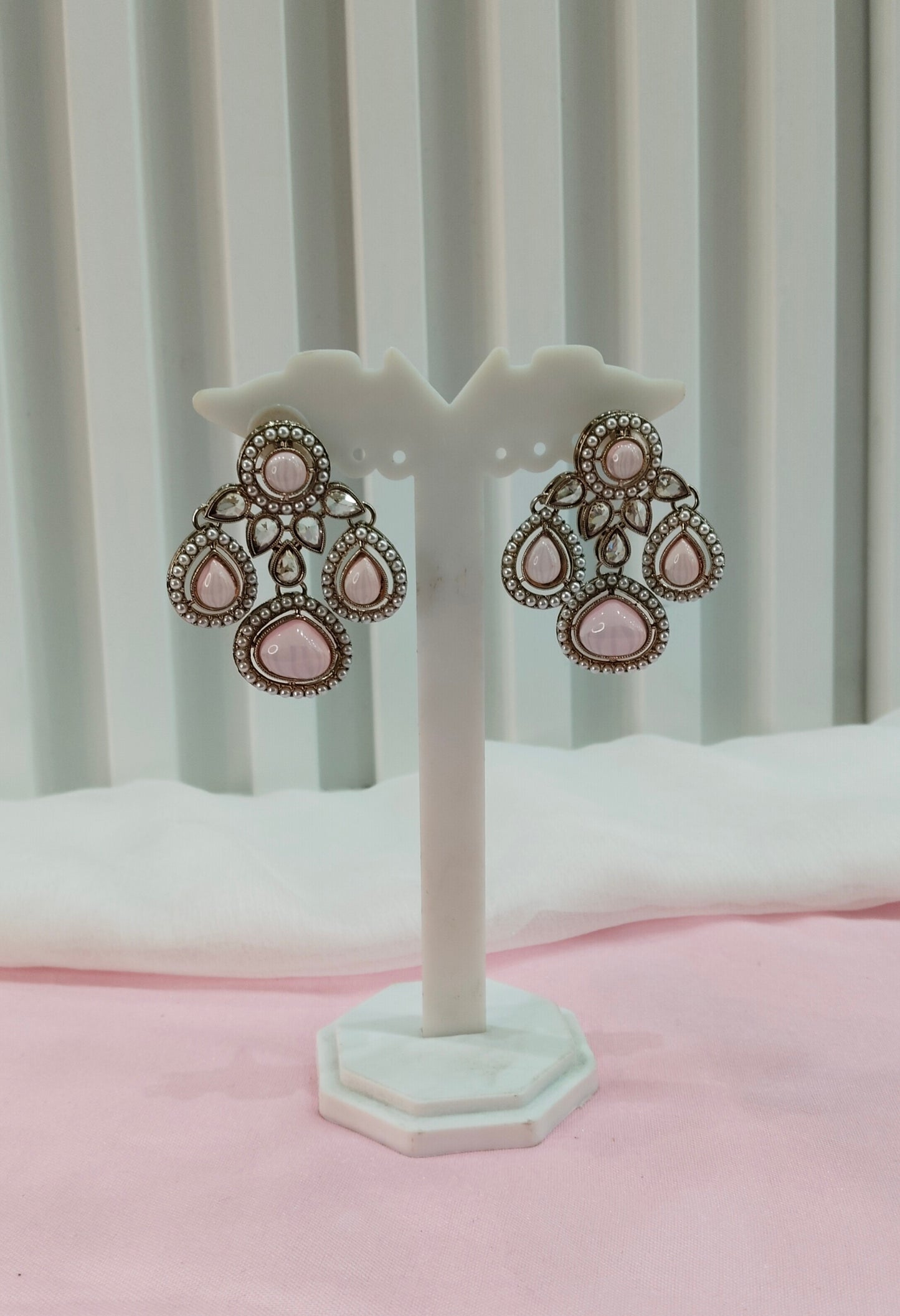 Pink Antique Gold Bollywood Earrings Global Set