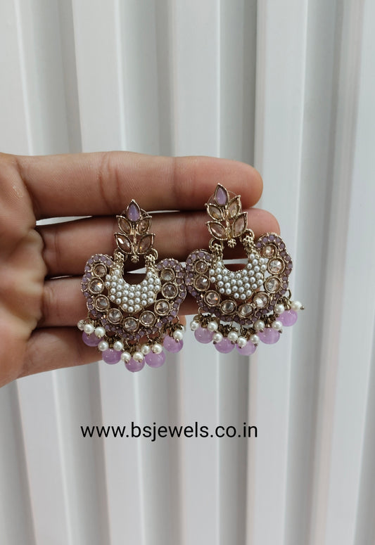 Lavender Antique Gold Bollywood Earrings Ava Set