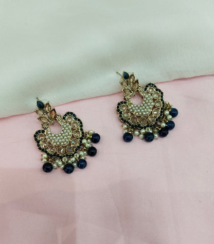 Blue Antique Gold Bollywood Earrings Ava Set