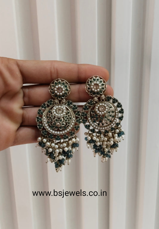 Rama Green Antique Gold Bollywood Earrings Pari Set
