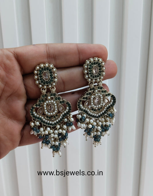 Rama Green Antique Gold Bollywood Earrings Reet Set