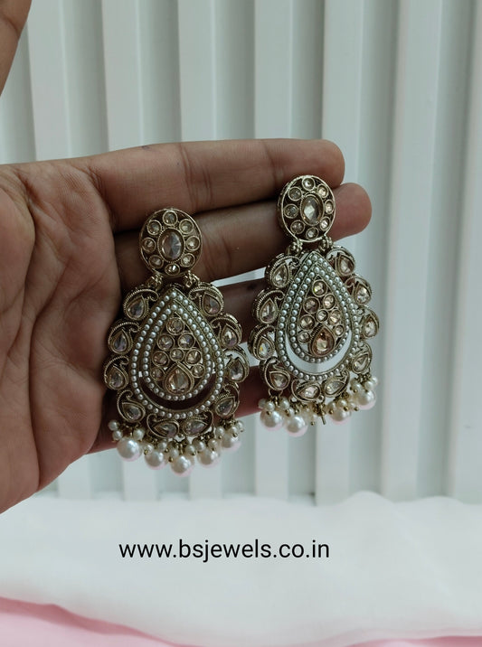 White Gold Champagne Stone Bollywood Earrings Tokyo Set