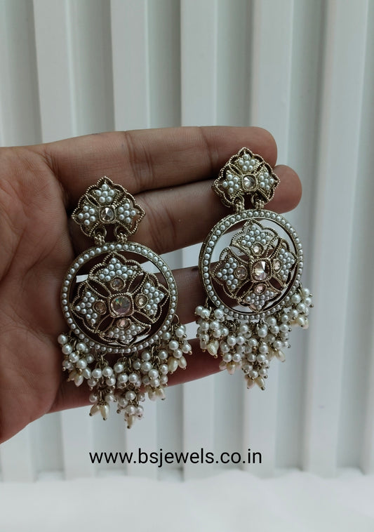 White Gold Champagne Stone Bollywood Earrings Tokyo Set