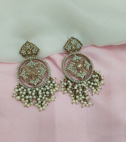 White Gold Champagne Stone Bollywood Earrings Tokyo Set