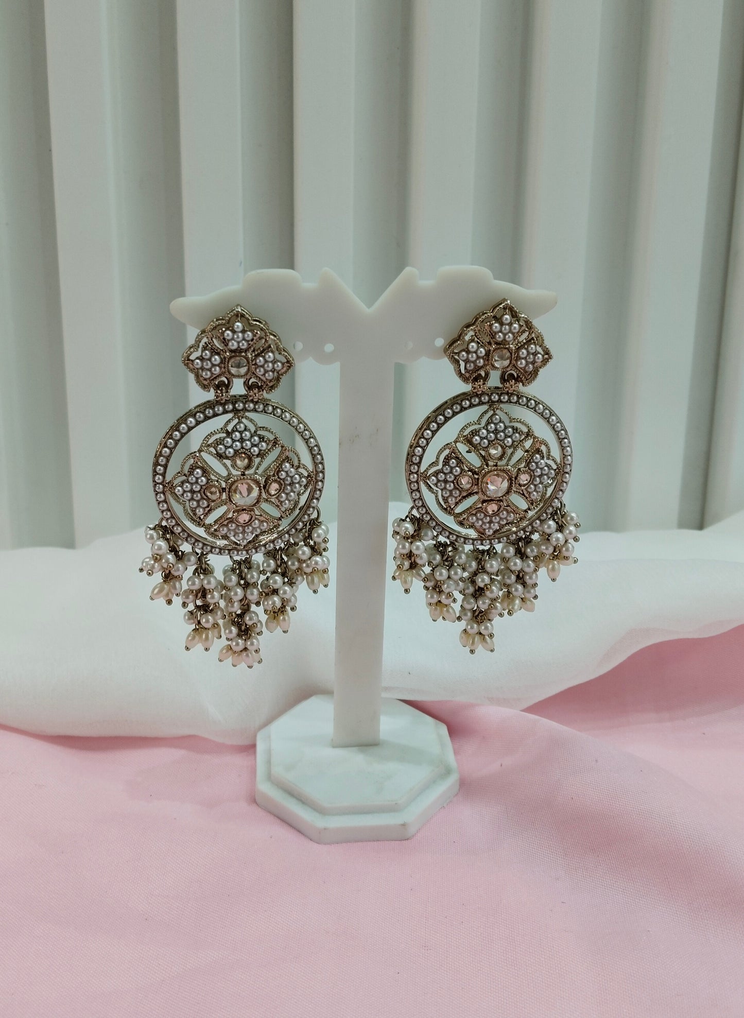White Gold Champagne Stone Bollywood Earrings Tokyo Set