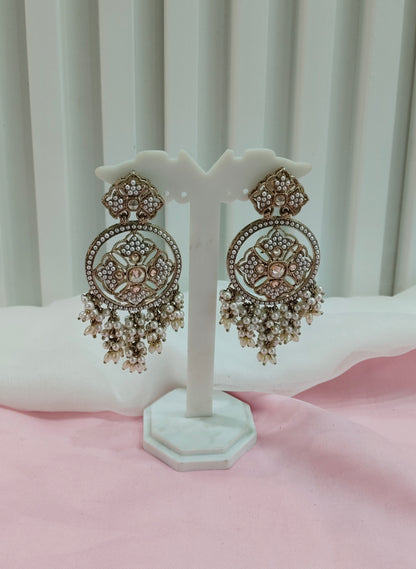 White Gold Champagne Stone Bollywood Earrings Tokyo Set