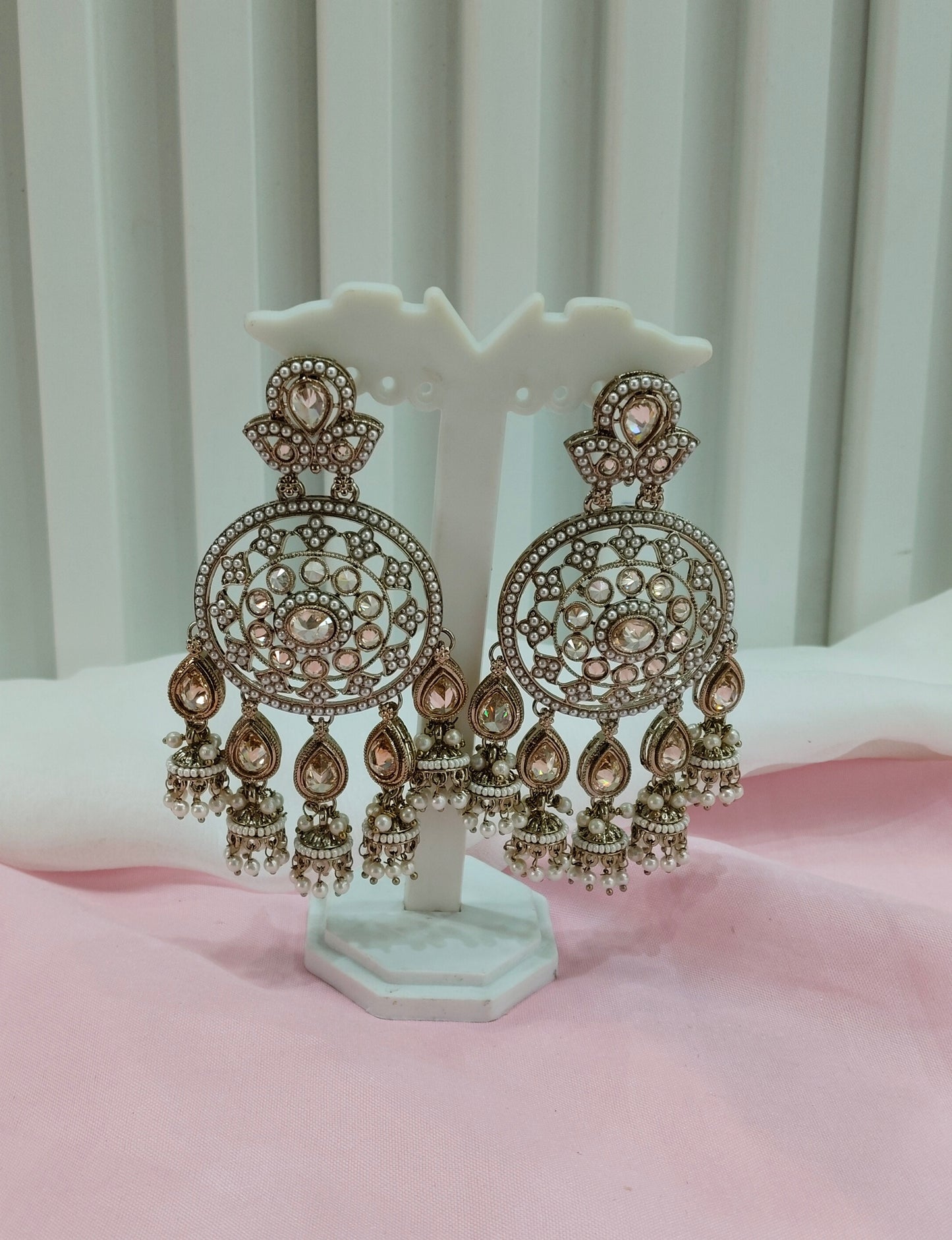 White Gold Champagne Stone Bollywood Earrings Tokyo Set