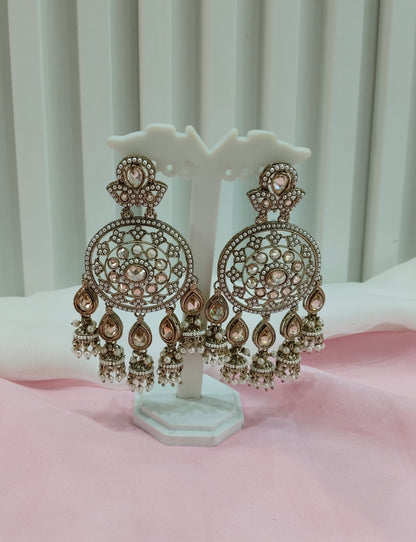White Gold Champagne Stone Bollywood Earrings Tokyo Set