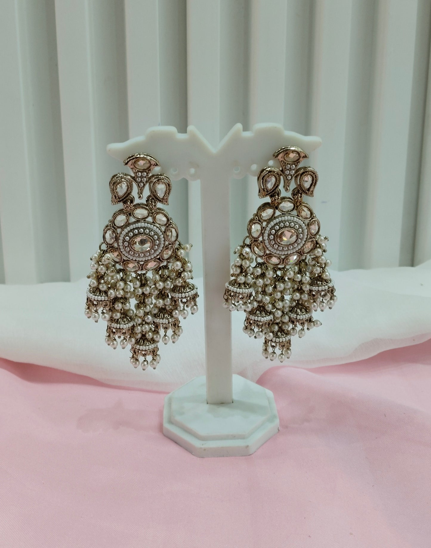 White Gold Champagne Stone Bollywood Earrings Tokyo Set