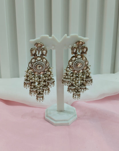 White Gold Champagne Stone Bollywood Earrings Tokyo Set